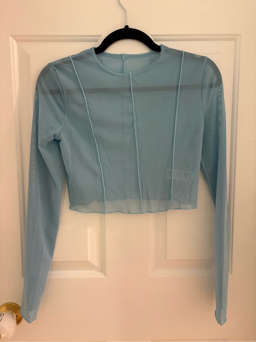 Dance - Weissman Pale Blue Sheer Long-Sleeve Crop Top